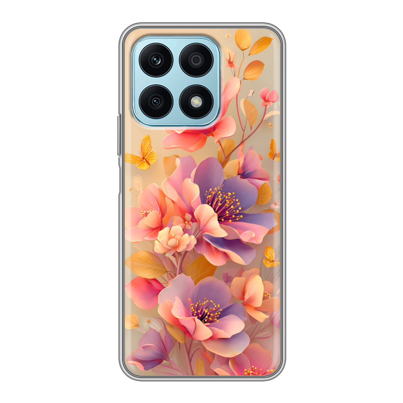 Силиконовый чехол на Huawei Honor X8a с принтом Цветы и бабочки Силиконовый чехол на Huawei Honor X8a с принтом Цветы и бабочки