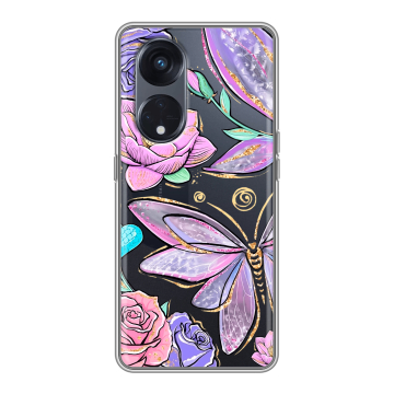 Силиконовый чехол на OPPO Reno8 T 5G с принтом Бабочки и цветы