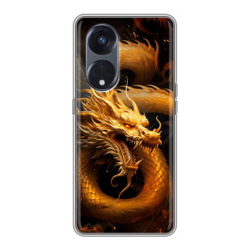 Силиконовый чехол на OPPO Reno8 T 5G с принтом Золотой дракон