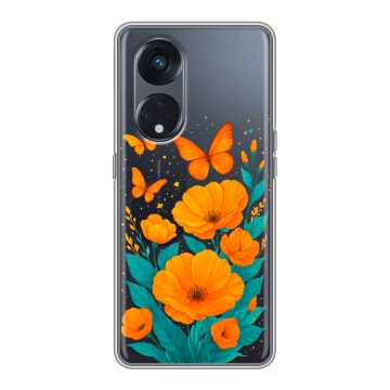 Силиконовый чехол на OPPO Reno8 T 5G с принтом цветы бабочки