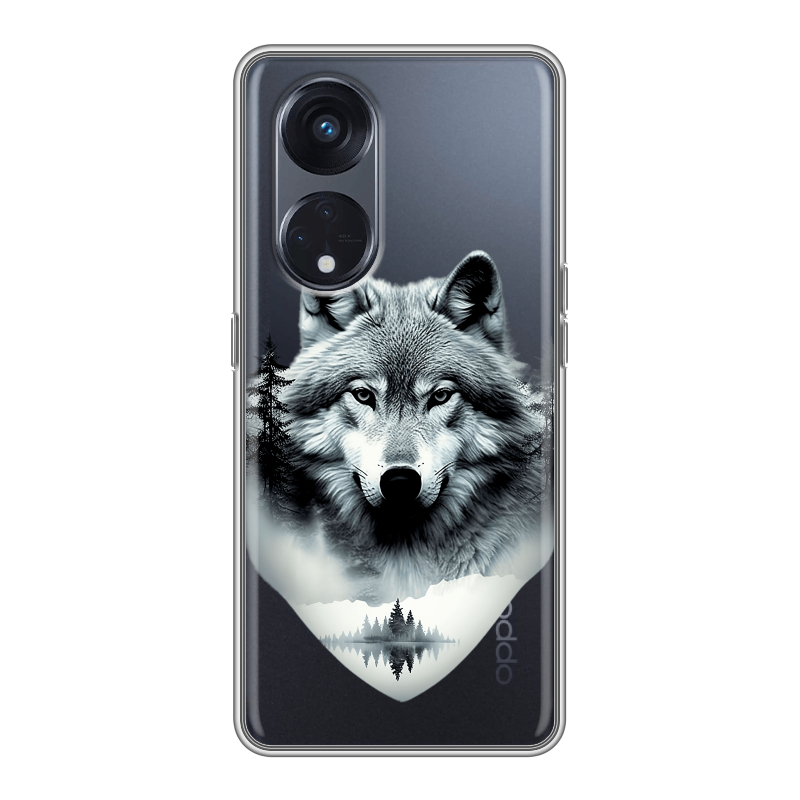 Силиконовый чехол на OPPO Reno8 T 5G с принтом Волк в лесу Силиконовый чехол на OPPO Reno8 T 5G с принтом Волк в лесу