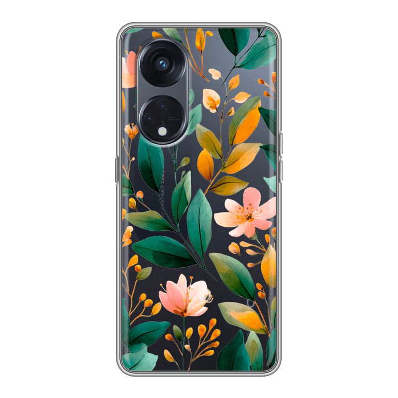 Силиконовый противоударный чехол на OPPO Reno8 T 5G с принтом Цветы паттерн Силиконовый противоударный чехол на OPPO Reno8 T 5G с принтом Цветы паттерн
