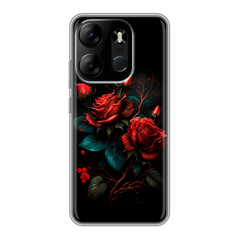 Силиконовый чехол на Tecno Spark Go 2023 с принтом Розы красные Силиконовый чехол на Tecno Spark Go 2023 с принтом Розы красные