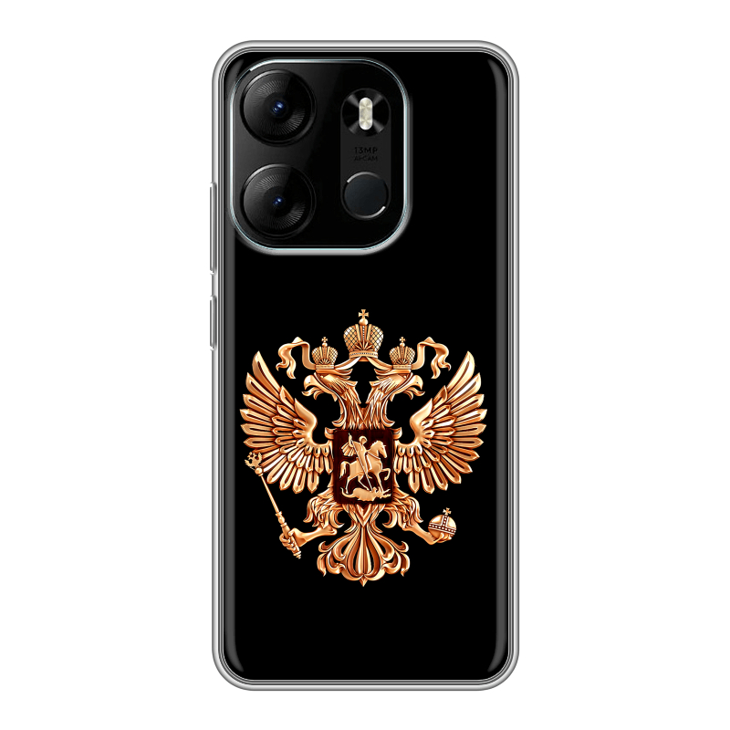 Силиконовый противоударный чехол на Tecno Spark Go 2023 с принтом Герб России золотой Силиконовый противоударный чехол на Tecno Spark Go 2023 с принтом Герб России золотой