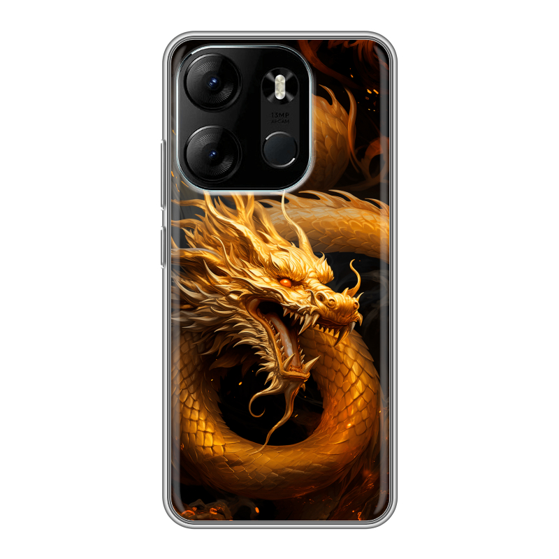 Силиконовый чехол на Tecno Spark Go 2023 с принтом Золотой дракон Силиконовый чехол на Tecno Spark Go 2023 с принтом Золотой дракон