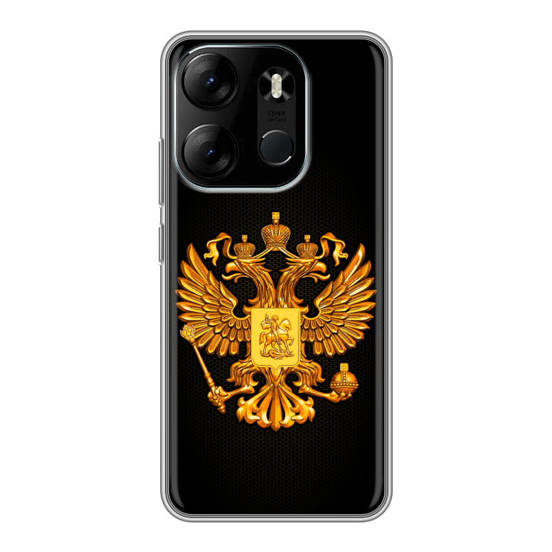 Силиконовый противоударный чехол на Tecno Spark Go 2023 с принтом Герб России желтый Силиконовый противоударный чехол на Tecno Spark Go 2023 с принтом Герб России желтый