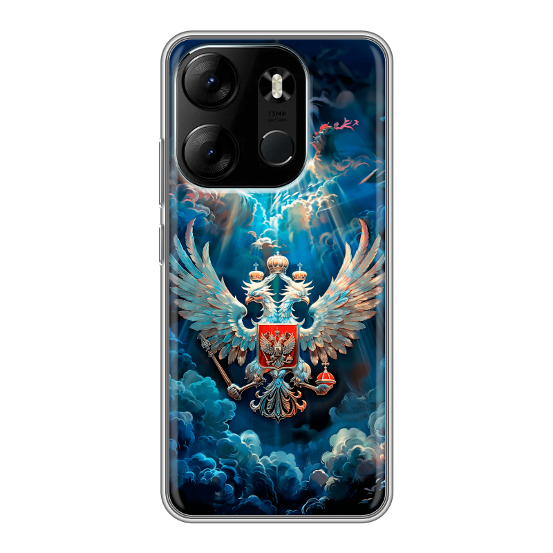 Силиконовый противоударный чехол на Tecno Spark Go 2023 с принтом Герб флаг России Силиконовый противоударный чехол на Tecno Spark Go 2023 с принтом Герб флаг России