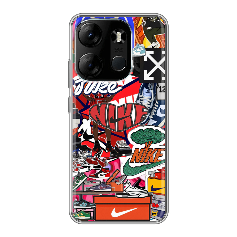 Силиконовый чехол на Tecno Spark Go 2023 с принтом Найк Nike яркий Силиконовый чехол на Tecno Spark Go 2023 с принтом Найк Nike яркий