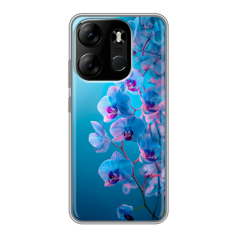Силиконовый противоударный чехол на Tecno Spark Go 2023 с принтом голубые орхидеи Силиконовый противоударный чехол на Tecno Spark Go 2023 с принтом голубые орхидеи