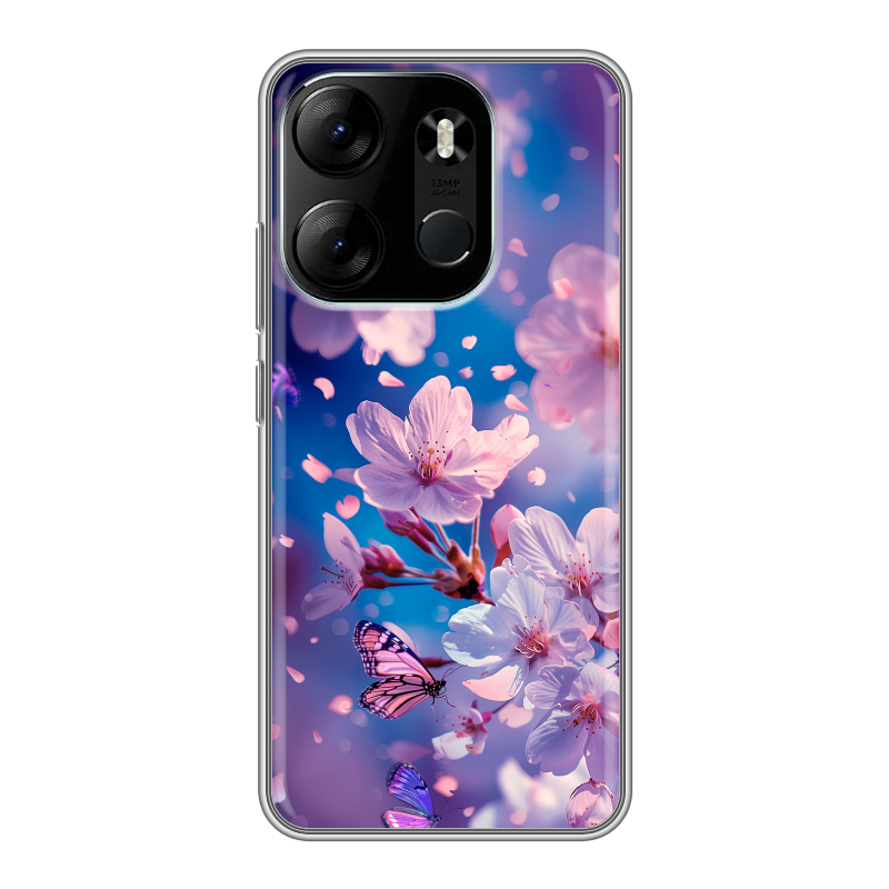 Силиконовый противоударный чехол на Tecno Spark Go 2023 с принтом цветы бабочки Силиконовый противоударный чехол на Tecno Spark Go 2023 с принтом цветы бабочки