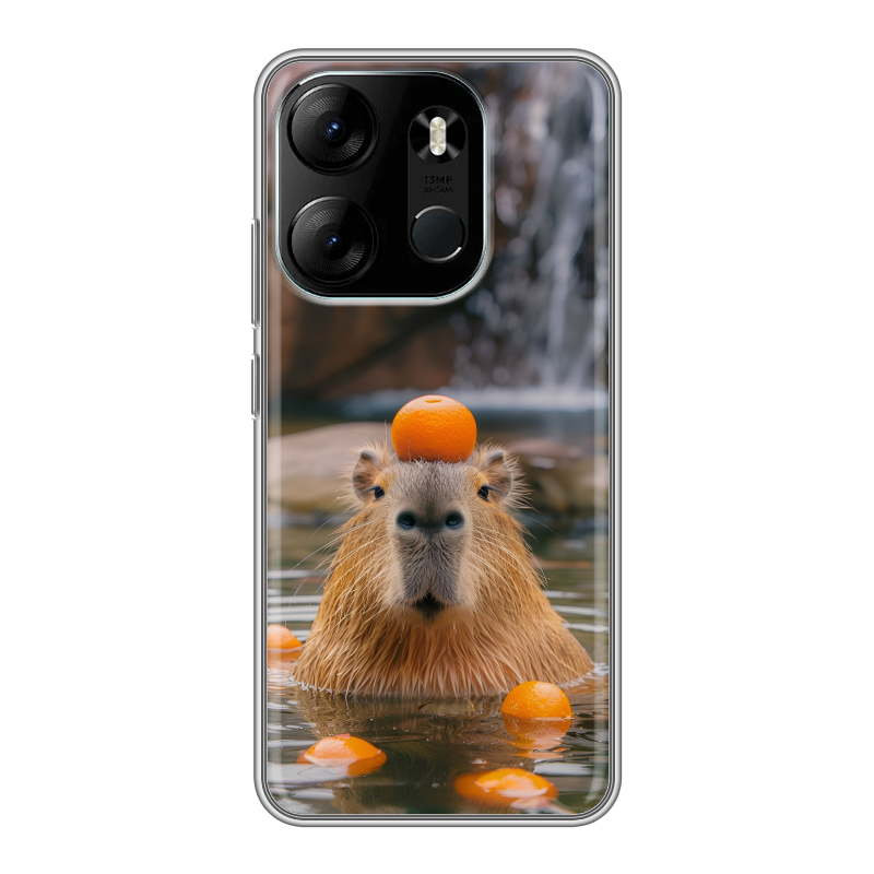 Силиконовый чехол на Tecno Spark Go 2023 с принтом Капибара с апельсином Силиконовый чехол на Tecno Spark Go 2023 с принтом Капибара с апельсином