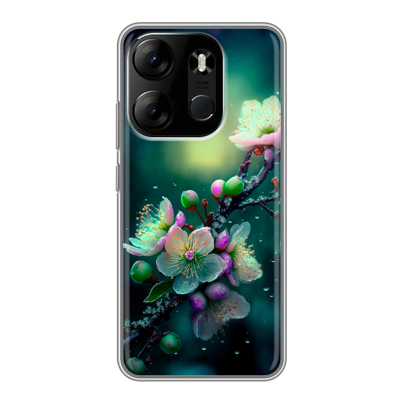 Силиконовый чехол на Tecno Spark Go 2023 с принтом Цветы и мрамор Силиконовый чехол на Tecno Spark Go 2023 с принтом Цветы и мрамор
