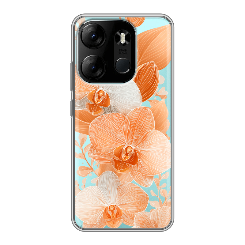 Силиконовый чехол на Tecno Spark Go 2023 с принтом Бежевые цветы Силиконовый чехол на Tecno Spark Go 2023 с принтом Бежевые цветы