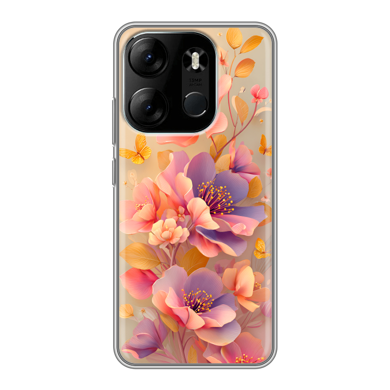 Силиконовый чехол на Tecno Spark Go 2023 с принтом Цветы и бабочки Силиконовый чехол на Tecno Spark Go 2023 с принтом Цветы и бабочки