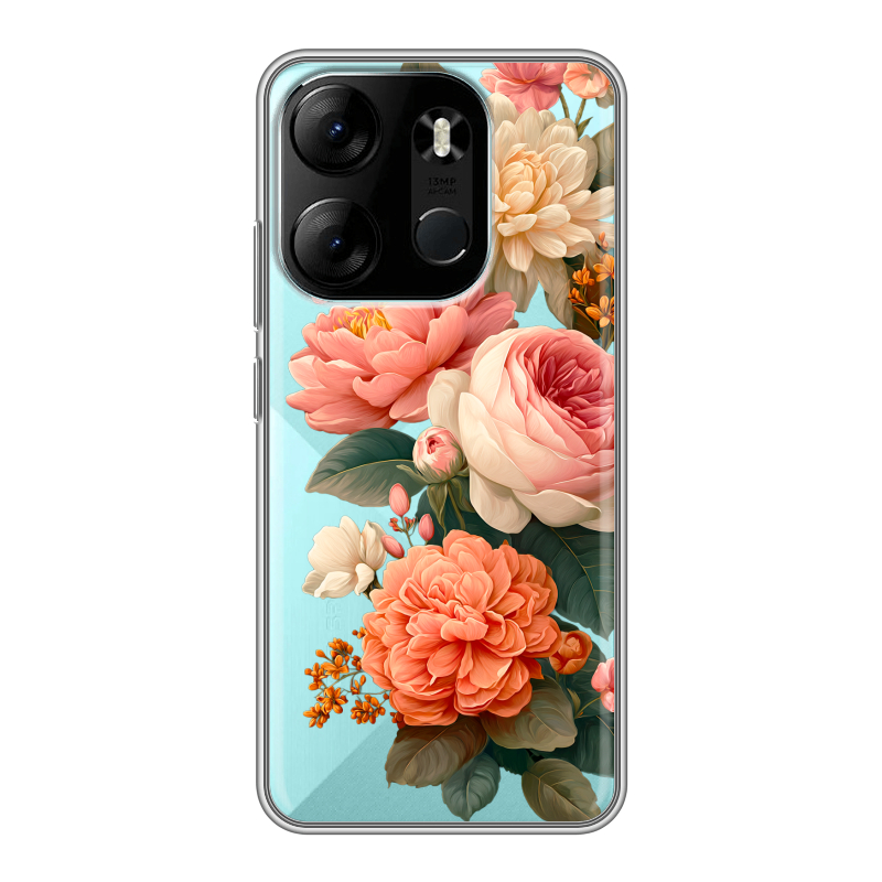 Силиконовый противоударный чехол на Tecno Spark Go 2023 с принтом цветы Силиконовый противоударный чехол на Tecno Spark Go 2023 с принтом цветы