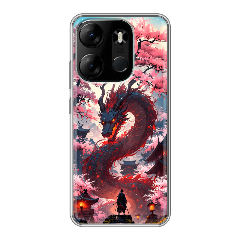 Силиконовый чехол на Tecno Spark Go 2023 с принтом Дракон Японский Силиконовый чехол на Tecno Spark Go 2023 с принтом Дракон Японский