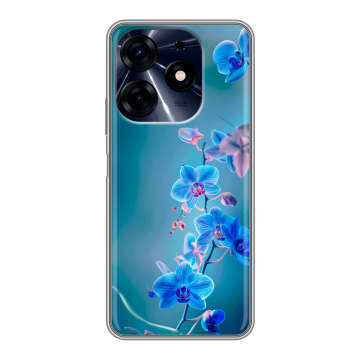 Силиконовый чехол на Tecno Spark 10 Pro с принтом Голубые цветы Силиконовый чехол на Tecno Spark 10 Pro с принтом Голубые цветы