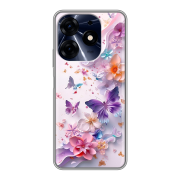 Силиконовый чехол на Tecno Spark 10 Pro с принтом цветы бабочки Силиконовый чехол на Tecno Spark 10 Pro с принтом цветы бабочки
