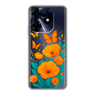 Силиконовый чехол на Tecno Spark 10 Pro с принтом цветы бабочки