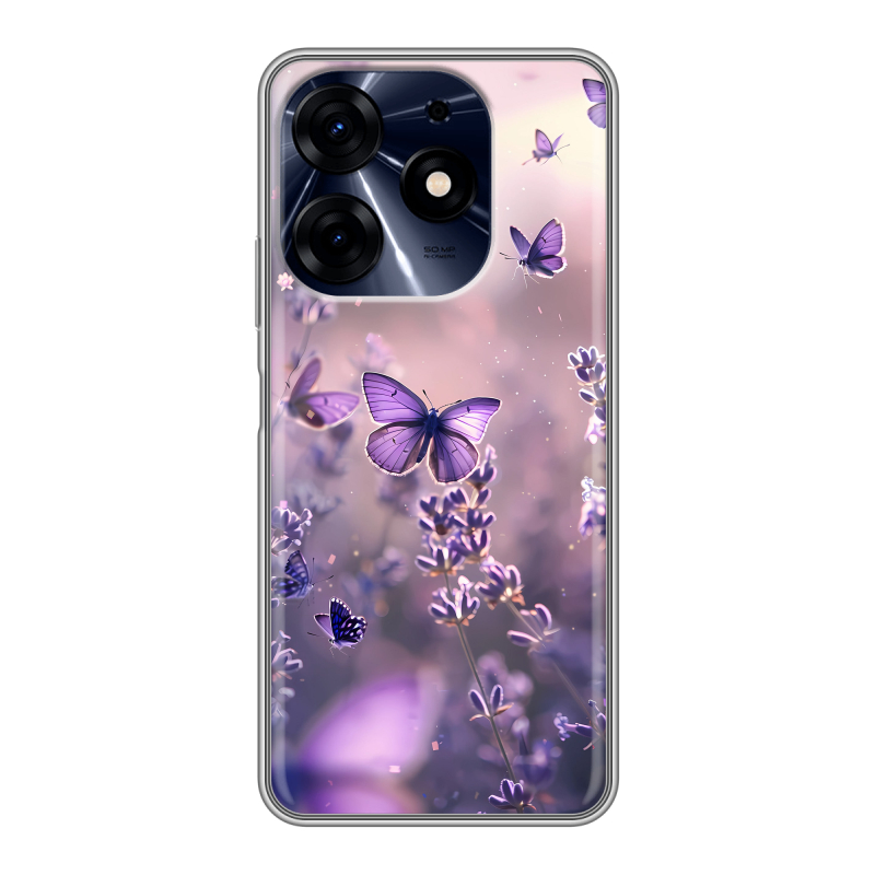 Силиконовый чехол на Tecno Spark 10 Pro с принтом бабочки и лаванда Силиконовый чехол на Tecno Spark 10 Pro с принтом бабочки и лаванда