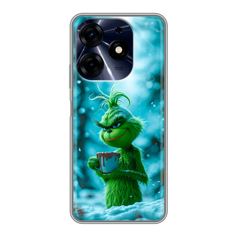 Силиконовый чехол на Tecno Spark 10 Pro с принтом Новый год гринч Силиконовый чехол на Tecno Spark 10 Pro с принтом Новый год гринч