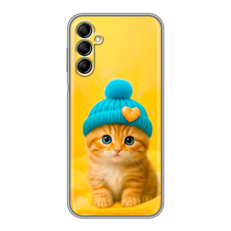 Силиконовый противоударный чехол на Samsung Galaxy A14 с принтом Котенок в шапке Силиконовый противоударный чехол на Samsung Galaxy A14 с принтом Котенок в шапке
