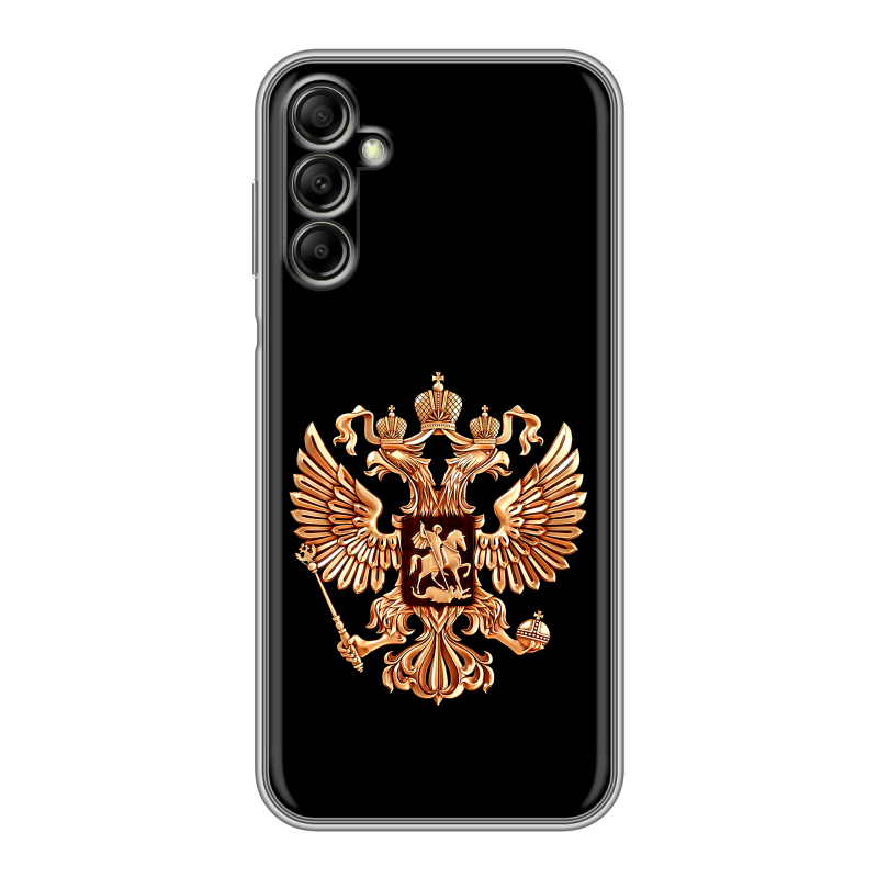 Силиконовый противоударный чехол на Samsung Galaxy A14 с принтом Герб России золотой Силиконовый противоударный чехол на Samsung Galaxy A14 с принтом Герб России золотой