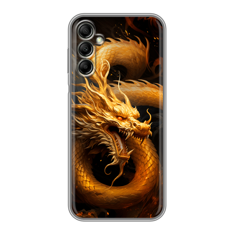 Силиконовый противоударный чехол на Samsung Galaxy A14 с принтом Золотой дракон Силиконовый противоударный чехол на Samsung Galaxy A14 с принтом Золотой дракон