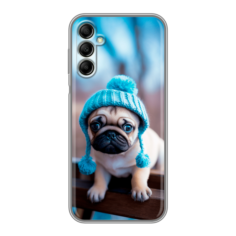 Силиконовый чехол на Samsung Galaxy A14 с принтом Мопс в шапке Силиконовый чехол на Samsung Galaxy A14 с принтом Мопс в шапке