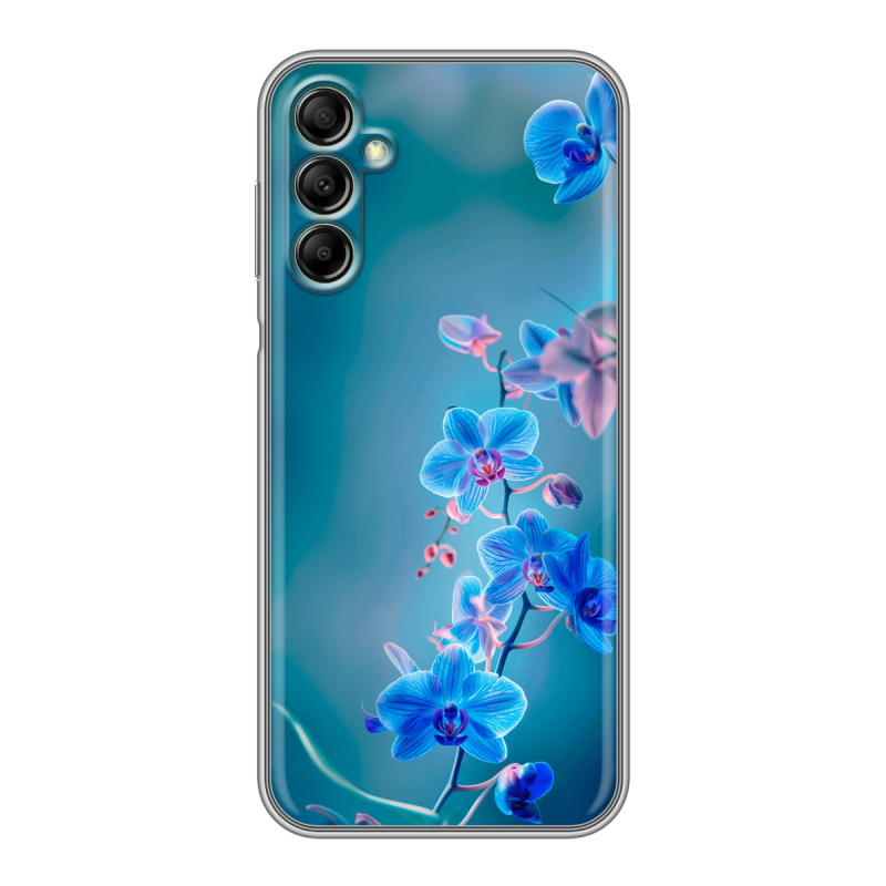 Силиконовый чехол на Samsung Galaxy A14 с принтом Голубые цветы Силиконовый чехол на Samsung Galaxy A14 с принтом Голубые цветы
