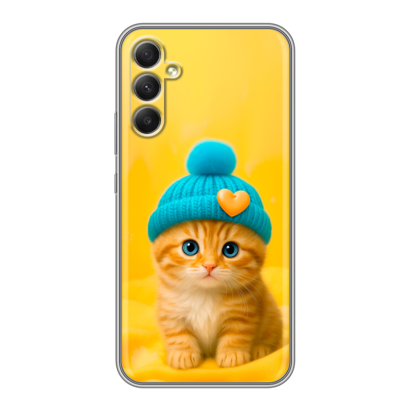 Силиконовый противоударный чехол на Samsung Galaxy A34 5G с принтом Котенок в шапке Силиконовый противоударный чехол на Samsung Galaxy A34 5G с принтом Котенок в шапке
