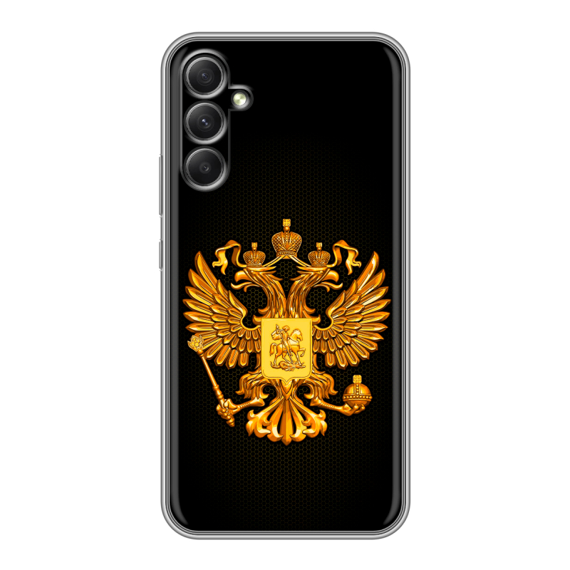 Силиконовый противоударный чехол на Samsung Galaxy A34 5G с принтом Герб России желтый Силиконовый противоударный чехол на Samsung Galaxy A34 5G с принтом Герб России желтый