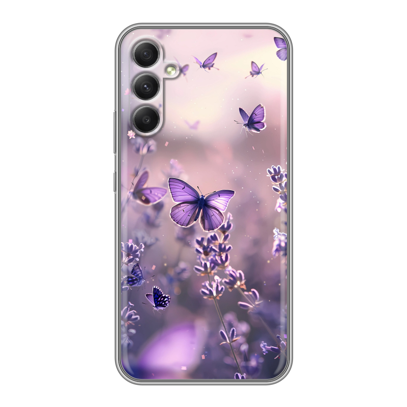 Силиконовый чехол на Samsung Galaxy A34 5G с принтом бабочки и лаванда Силиконовый чехол на Samsung Galaxy A34 5G с принтом бабочки и лаванда