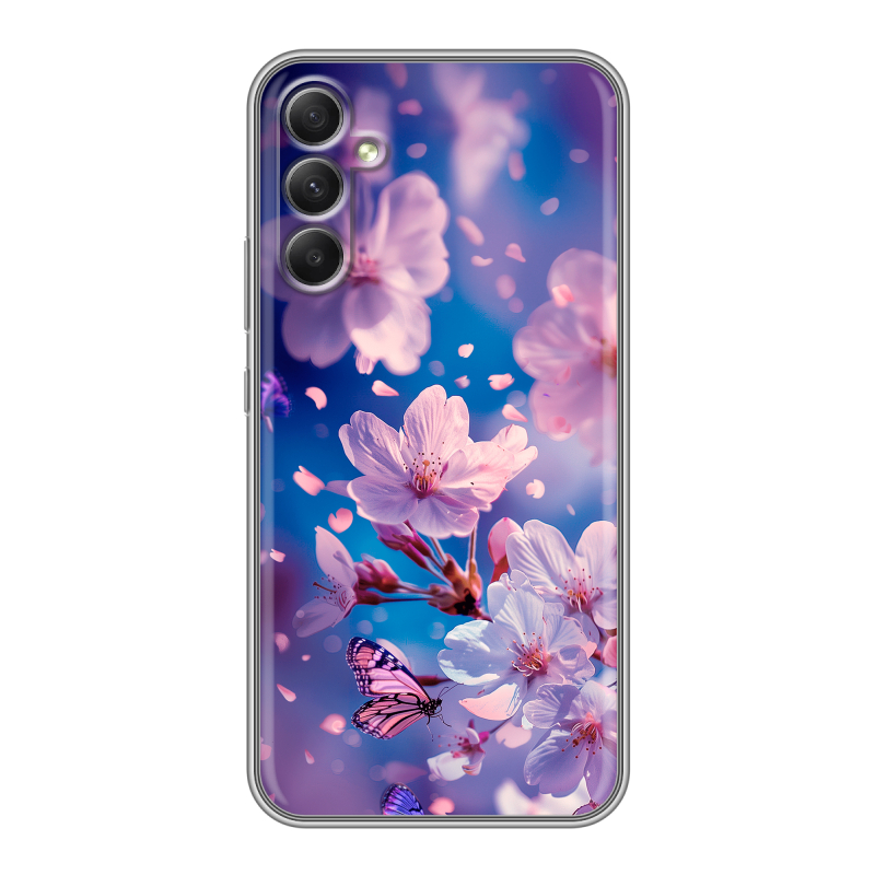 Силиконовый чехол на Samsung Galaxy A34 5G с принтом цветы бабочки Силиконовый чехол на Samsung Galaxy A34 5G с принтом цветы бабочки