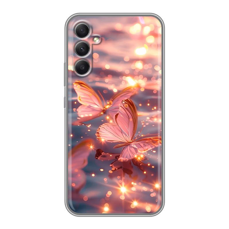 Силиконовый чехол на Samsung Galaxy A34 5G с принтом бабочки розовые Силиконовый чехол на Samsung Galaxy A34 5G с принтом бабочки розовые