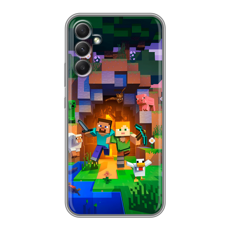 Силиконовый противоударный чехол на Samsung Galaxy A34 5G с принтом Майнкрафт Minecraft Силиконовый противоударный чехол на Samsung Galaxy A34 5G с принтом Майнкрафт Minecraft