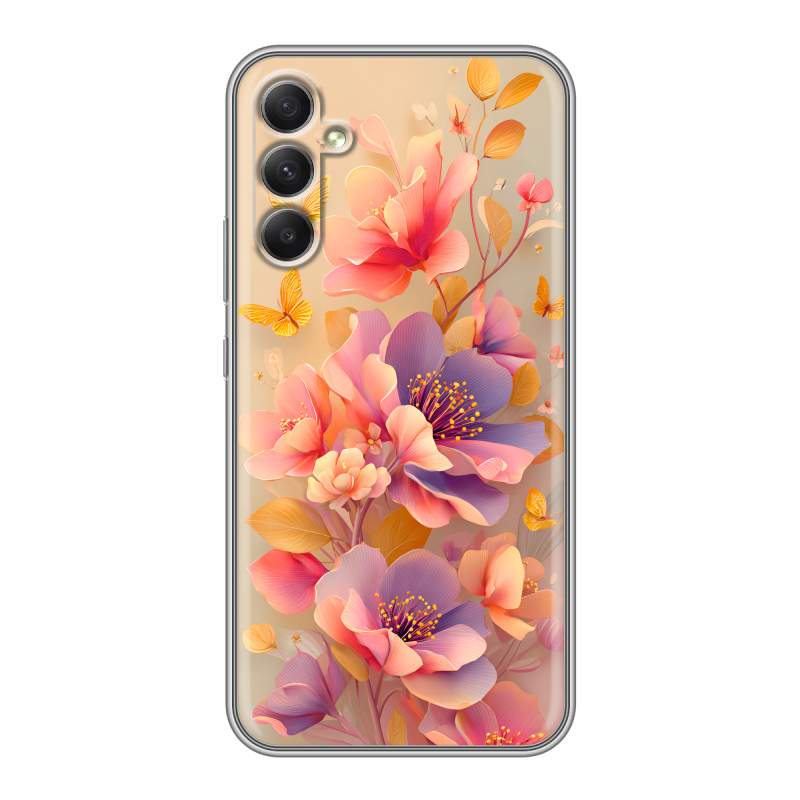 Силиконовый чехол на Samsung Galaxy A34 5G с принтом Цветы и бабочки Силиконовый чехол на Samsung Galaxy A34 5G с принтом Цветы и бабочки