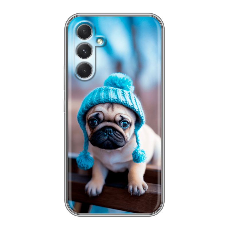 Силиконовый чехол на Samsung Galaxy A54 5G с принтом Мопс в шапке Силиконовый чехол на Samsung Galaxy A54 5G с принтом Мопс в шапке