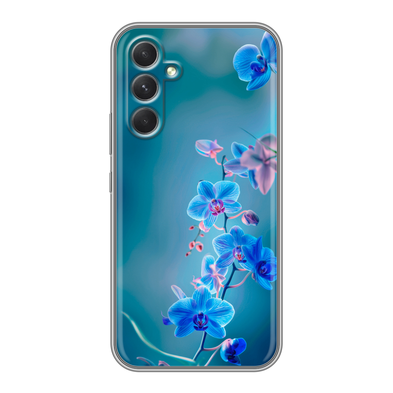 Силиконовый противоударный чехол на Samsung Galaxy A54 5G с принтом Голубые цветы Силиконовый противоударный чехол на Samsung Galaxy A54 5G с принтом Голубые цветы