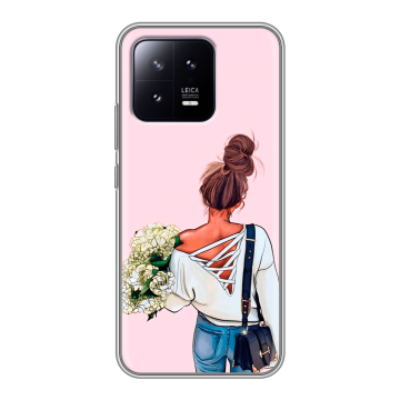 Силиконовый чехол на Xiaomi 13 с принтом Девушка и букет Силиконовый чехол на Xiaomi 13 с принтом Девушка и букет