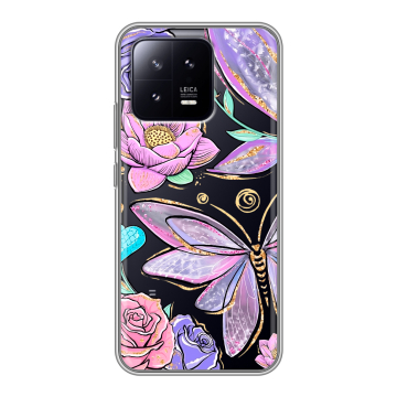 Силиконовый чехол на Xiaomi 13 с принтом Бабочки и цветы Силиконовый чехол на Xiaomi 13 с принтом Бабочки и цветы