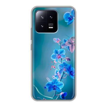 Силиконовый чехол на Xiaomi 13 с принтом Голубые цветы Силиконовый чехол на Xiaomi 13 с принтом Голубые цветы