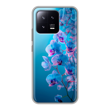 Силиконовый чехол на Xiaomi 13 с принтом голубые орхидеи Силиконовый чехол на Xiaomi 13 с принтом голубые орхидеи