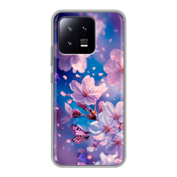 Силиконовый чехол на Xiaomi 13 с принтом цветы бабочки Силиконовый чехол на Xiaomi 13 с принтом цветы бабочки