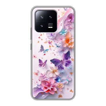 Силиконовый чехол на Xiaomi 13 с принтом цветы бабочки Силиконовый чехол на Xiaomi 13 с принтом цветы бабочки