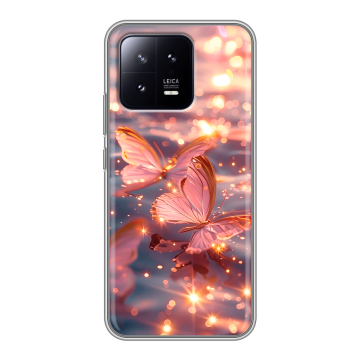 Силиконовый чехол на Xiaomi 13 с принтом бабочки розовые Силиконовый чехол на Xiaomi 13 с принтом бабочки розовые