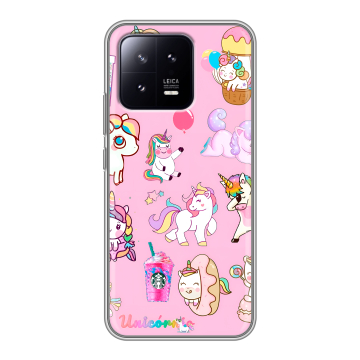 Силиконовый чехол на Xiaomi 13 с принтом розовые единороги Силиконовый чехол на Xiaomi 13 с принтом розовые единороги