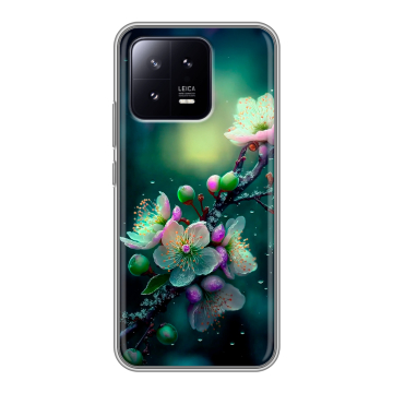 Силиконовый чехол на Xiaomi 13 с принтом Цветы и мрамор Силиконовый чехол на Xiaomi 13 с принтом Цветы и мрамор