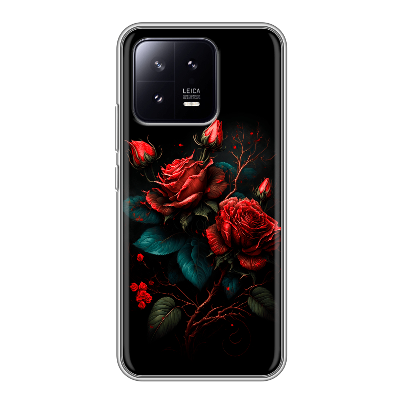 Силиконовый противоударный чехол на Xiaomi 13 с принтом Розы красные Силиконовый противоударный чехол на Xiaomi 13 с принтом Розы красные