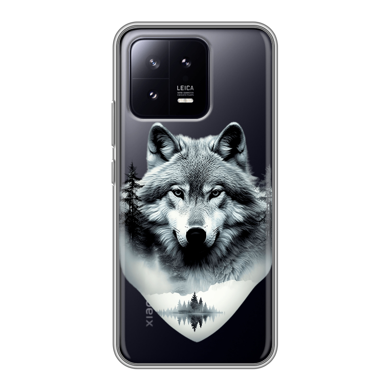Силиконовый чехол на Xiaomi 13 с принтом Волк в лесу Силиконовый чехол на Xiaomi 13 с принтом Волк в лесу